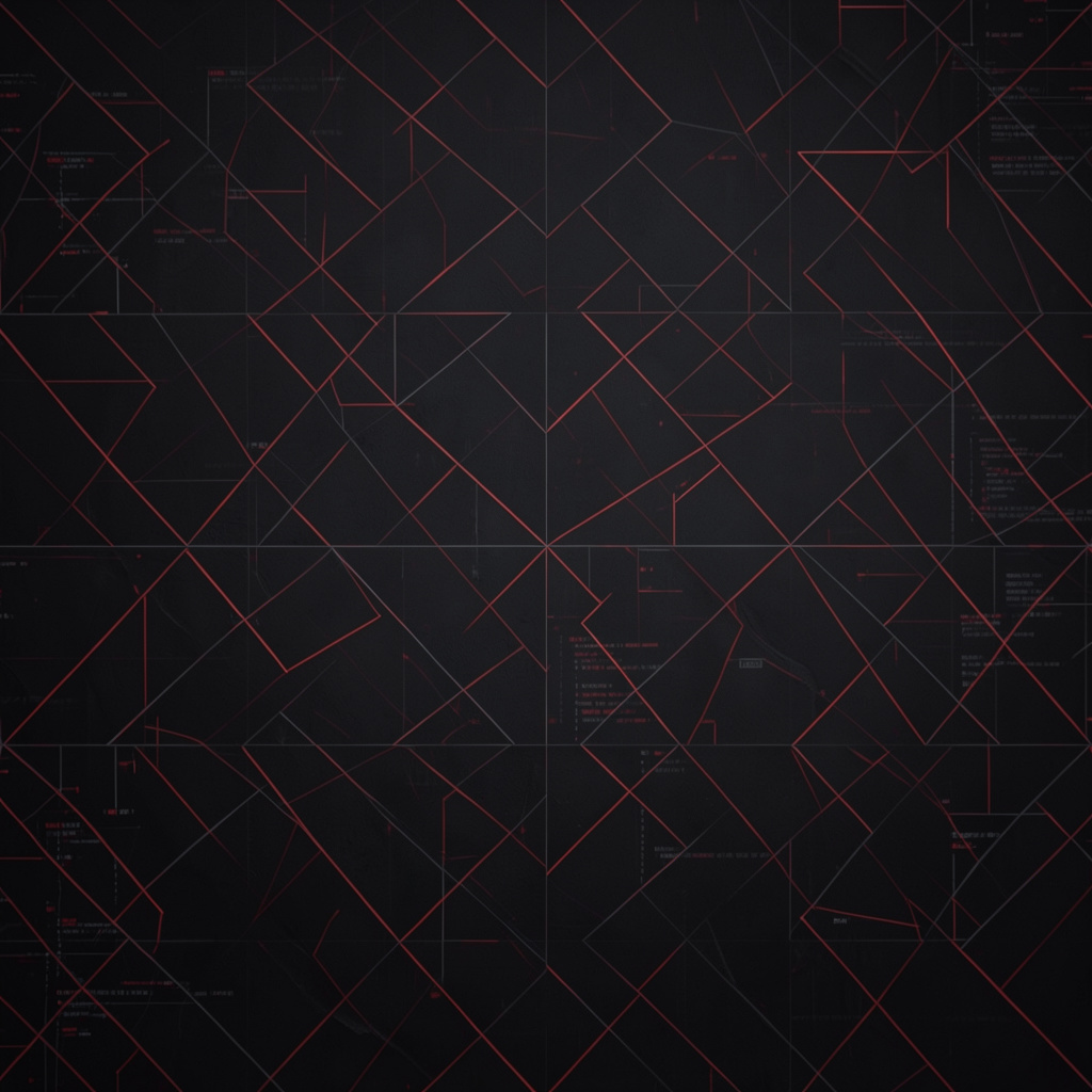 Dark abstract geometric pattern with subtle red accents, evoking a technical code-repository atmosphere.